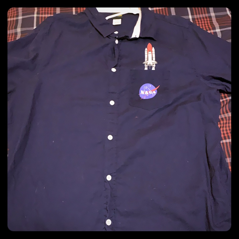 NASA Navy Blue short sleeve button up